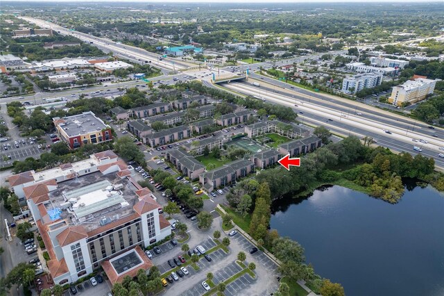 aerial view featuring a water view