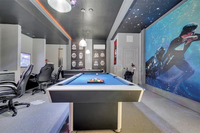 game room featuring an AC wall unit and billiards