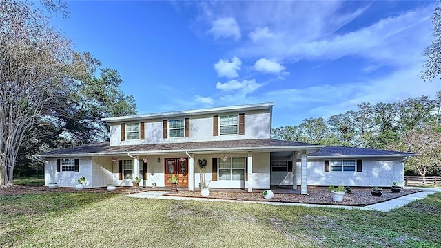 view of front of property featuring a front yard and a porch