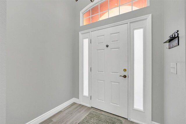 foyer entrance with light hardwood / wood-style floors