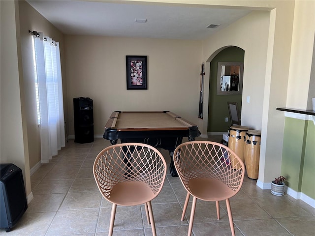 dining room featuring light tile patterned flooring and billiards