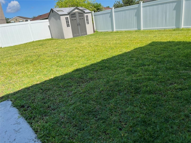 view of yard with a shed