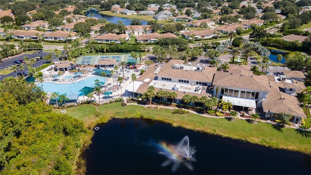 aerial view with a water view