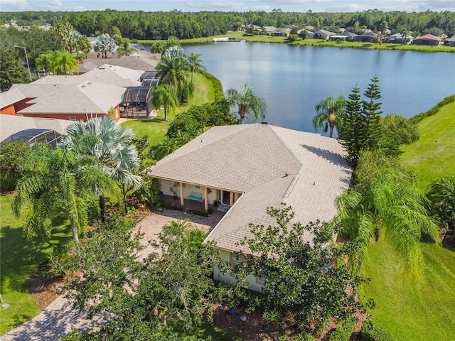 bird's eye view featuring a water view