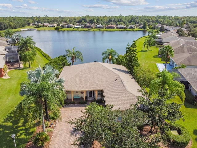 bird's eye view featuring a water view