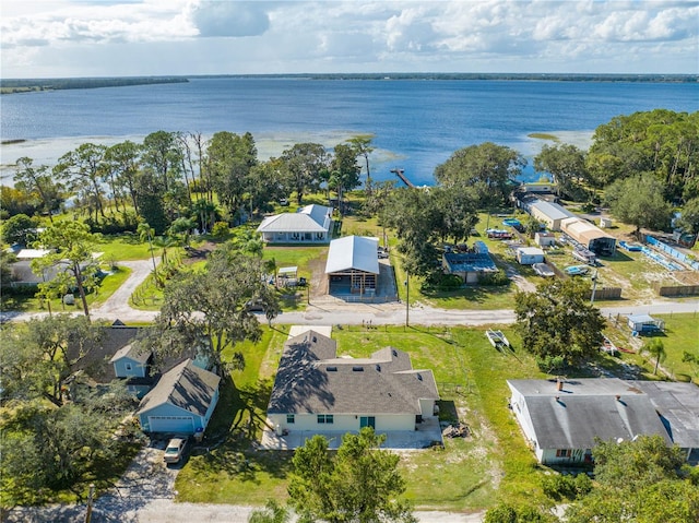 drone / aerial view featuring a water view