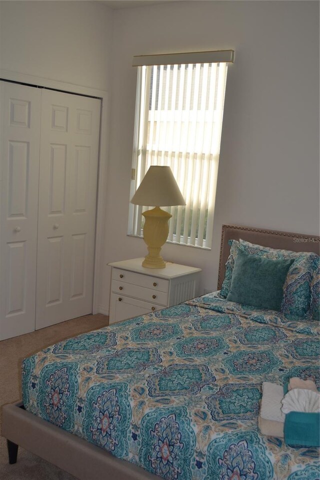 bedroom featuring a closet and carpet