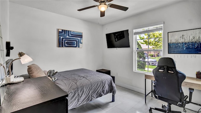 bedroom featuring ceiling fan