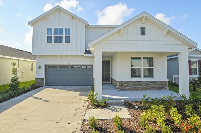 craftsman inspired home with a garage