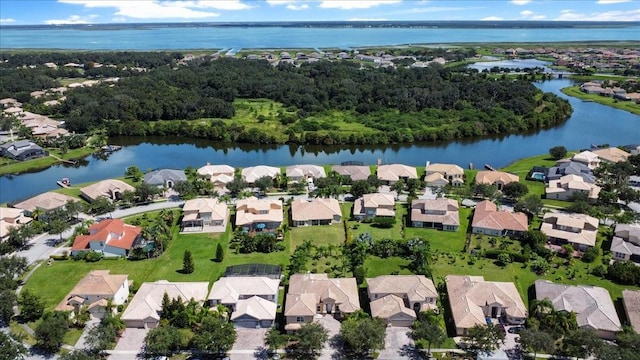 aerial view featuring a water view