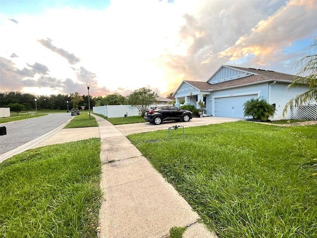 exterior space with a garage