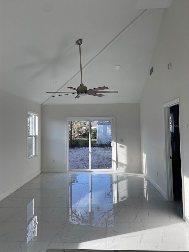 view of swimming pool featuring ceiling fan