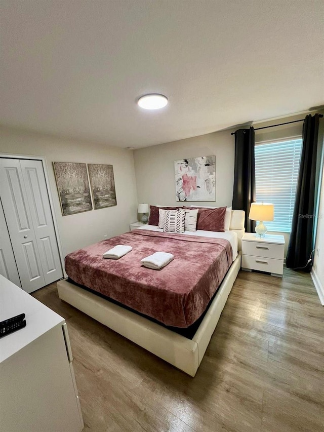 bedroom featuring a closet and wood finished floors