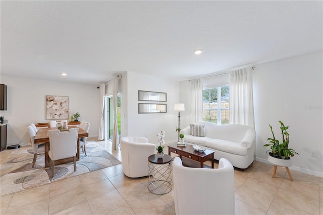 living room with light tile patterned floors