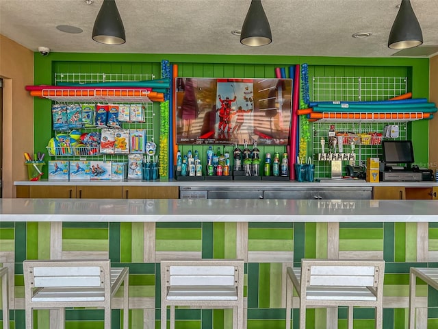 bar with a textured ceiling