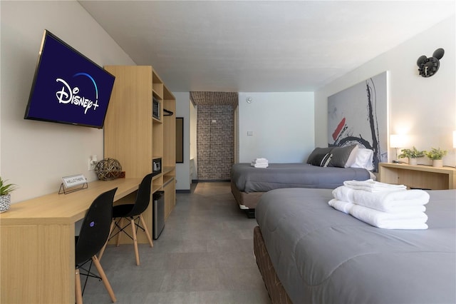 bedroom with built in study area