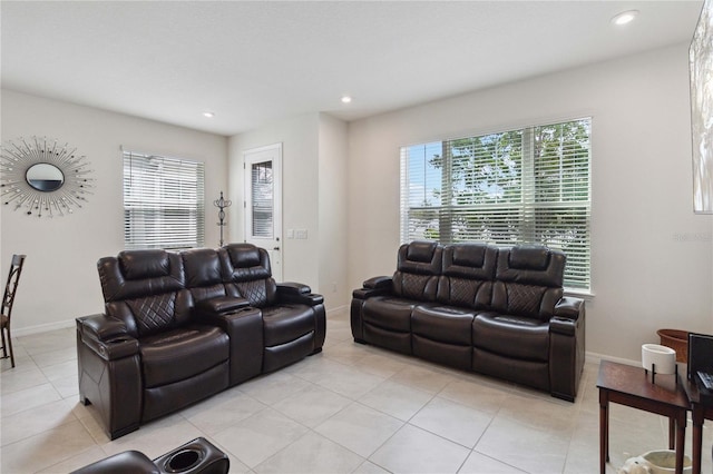 living room with light tile patterned floors