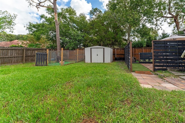 view of yard with a shed