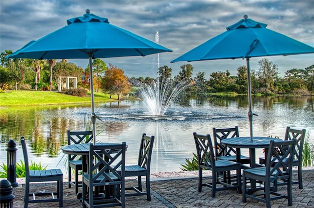 view of patio / terrace with a water view