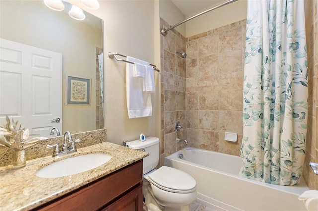 full bathroom featuring vanity, toilet, and shower / bath combination with curtain