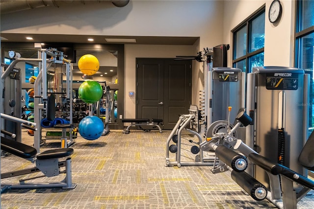 gym with carpet flooring