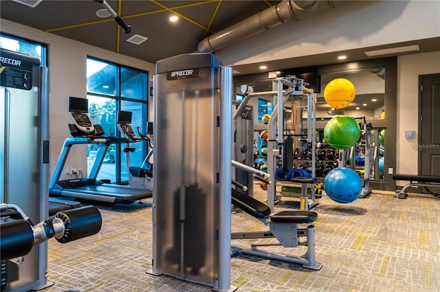 exercise room with carpet