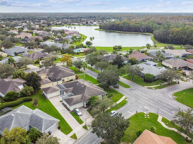 aerial view with a water view