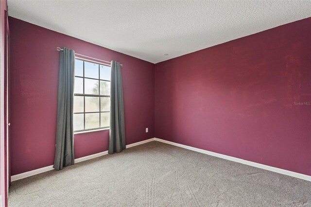 empty room with a textured ceiling and carpet flooring