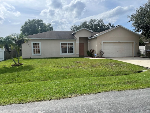 single story home with a front lawn and a garage