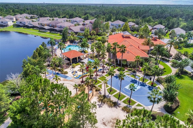 aerial view with a water view