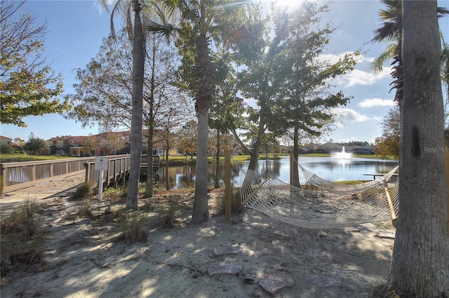 view of yard with a water view