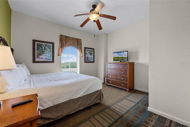 bedroom with carpet floors and ceiling fan