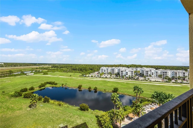 exterior space with a water view