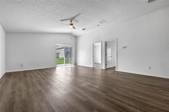 1548 Tiverton Blvd, Winter Garden, FL 34787 - unfurnished living room with dark wood-type flooring, ceiling fan, a textured ceiling, and lofted ceiling