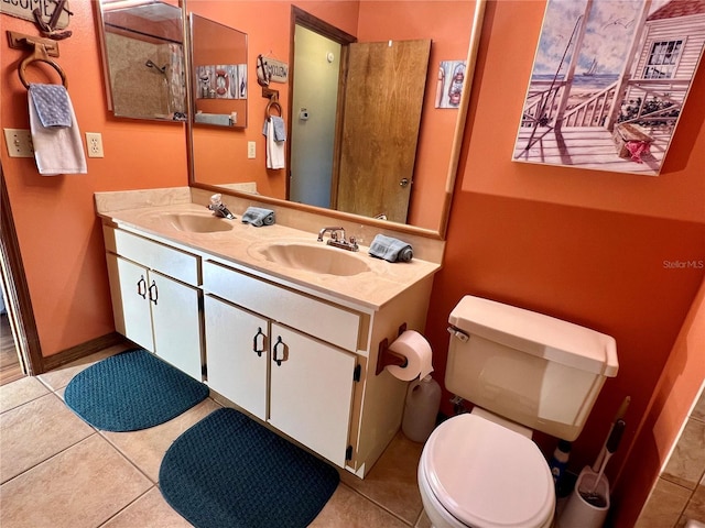 bathroom featuring toilet, tile patterned flooring, and vanity