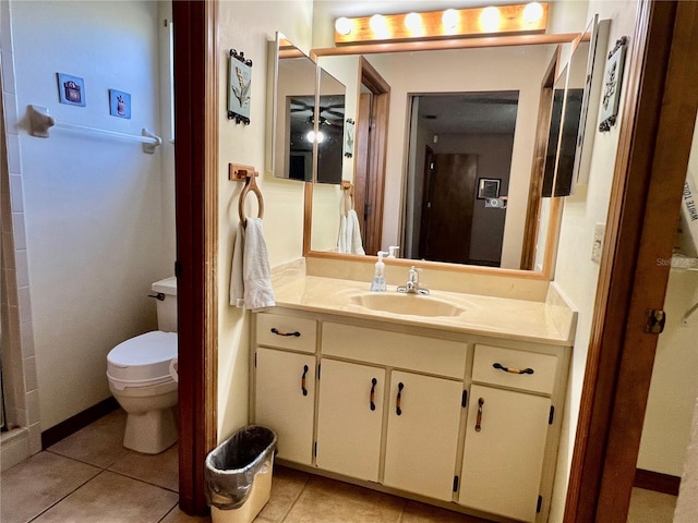 bathroom featuring toilet, tile patterned flooring, and vanity