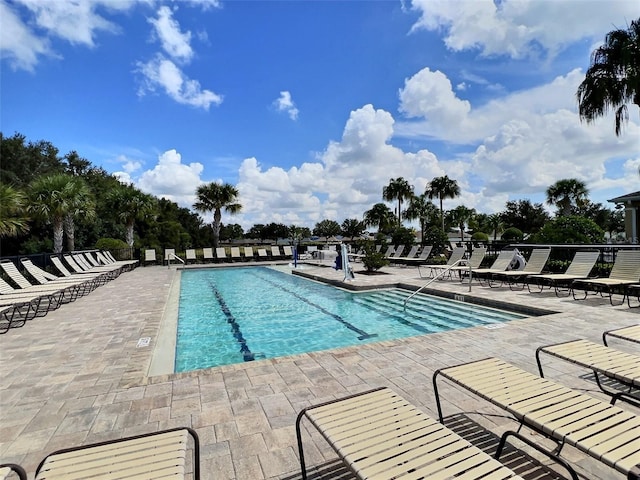 view of pool featuring a patio