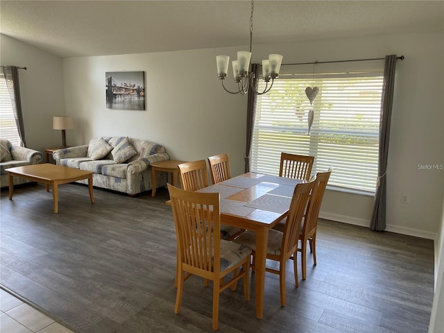 dining room featuring dark wood-type flooring and a chandelier