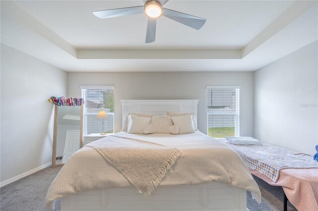 872 Sydney St, Davenport, FL 33837 - carpeted bedroom featuring a raised ceiling, ceiling fan, and baseboards