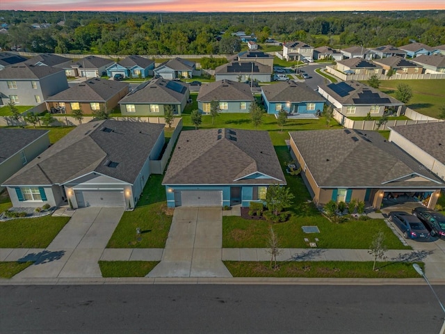 view of aerial view at dusk