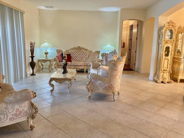 living area featuring light tile patterned floors