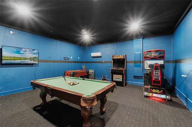 playroom with pool table and dark carpet