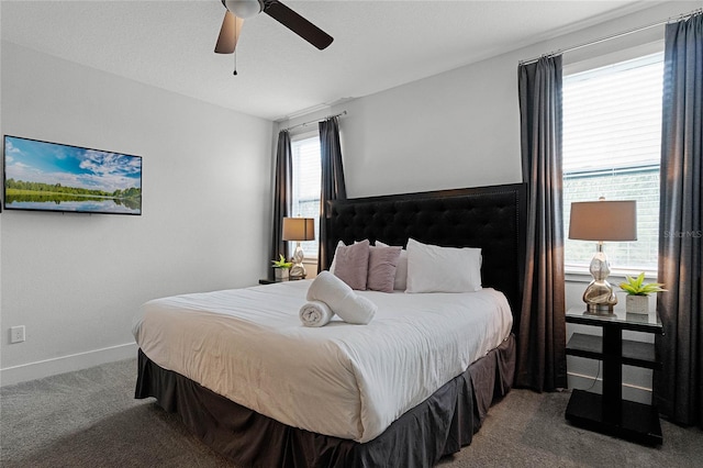 bedroom with carpet floors and ceiling fan