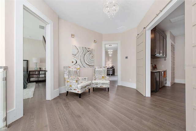 living area with light hardwood / wood-style flooring