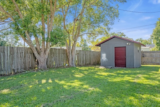 view of yard with a storage shed