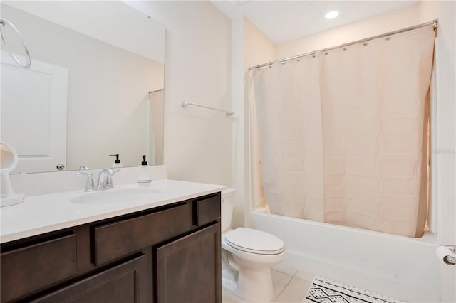 full bathroom with tile patterned flooring, vanity, shower / bath combination with curtain, and toilet