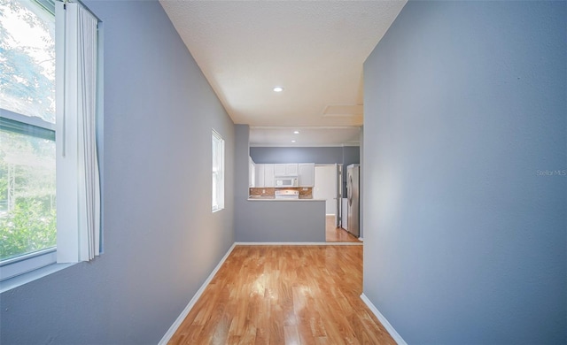1501 NE 57th St, Ocala, FL 34479 - hallway with light wood-style flooring, baseboards, a healthy amount of sunlight, and recessed lighting