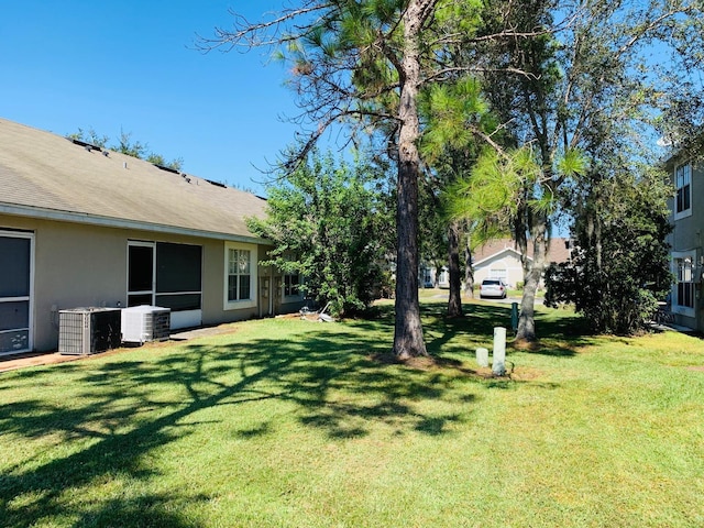 view of yard featuring central air condition unit