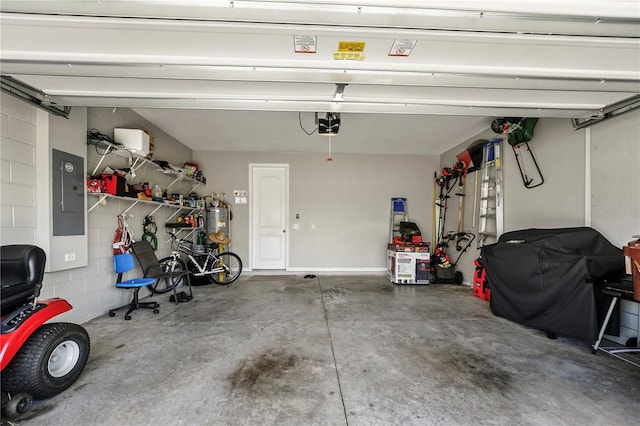 garage featuring electric panel and a garage door opener