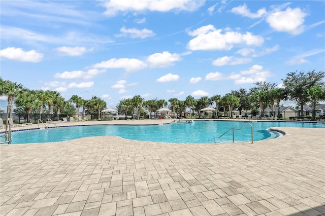 view of swimming pool with a patio area